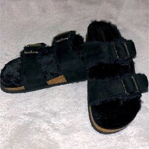 Madden Girl (by Steve Madden) black Faux Fur slip ons